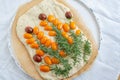 Home made gardenscape focaccia bread on a table Royalty Free Stock Photo
