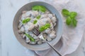 Home made gnocchi with mushrooms and arugula Royalty Free Stock Photo