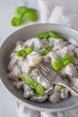 Home made gnocchi with mushrooms and arugula Royalty Free Stock Photo