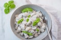 Home made gnocchi with mushrooms and arugula Royalty Free Stock Photo