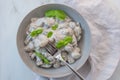 Home made gnocchi with mushrooms and arugula Royalty Free Stock Photo