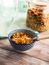 Home made granola bowl with yogurt on table Royalty Free Stock Photo