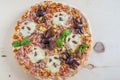 Home made Halloween pizza with ghosts and spiders