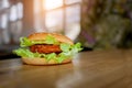 Home-made hamburger close-up on a blurry background Royalty Free Stock Photo