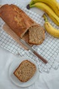 Banana Bread Loaf Sliced On Wooden Table Royalty Free Stock Photo