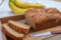Banana Bread Loaf Sliced On Wooden Table Royalty Free Stock Photo