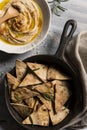 Home made humus with bread and olives