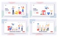 Home Made Icecream Popsicle Landing Page Template Set. Tiny Characters Cooking Homemade Ice Cream Using Huge Mixer Royalty Free Stock Photo