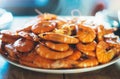 home made Isolated prepared orange shrimp on background table on kitchen, closeup of fresh prawn products in restaurant, shellfish Royalty Free Stock Photo