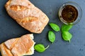 Home made italian ciabatta bread, olive oil and parmesan cheese Royalty Free Stock Photo