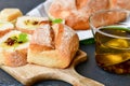 Home made italian ciabatta bread, olive oil and parmesan cheese Royalty Free Stock Photo