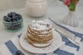 Home made lemon pancakes with poppy seeds on a breakfast table Royalty Free Stock Photo