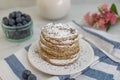 Home made lemon pancakes with poppy seeds on a breakfast table Royalty Free Stock Photo