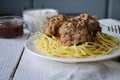 Home-made meatballs and spaghetti on a light background Royalty Free Stock Photo