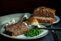 Home made meatloaf dinner with peas and mashed potatoes Royalty Free Stock Photo