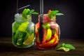 Home-made Mojito with strawberries in a glass jar Royalty Free Stock Photo