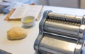 Home made pasta with old Machine and Old recepie book. Royalty Free Stock Photo