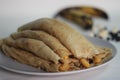 Home made Plantain Crepes or pancake with plantain coconut raisins mix in the middle Royalty Free Stock Photo