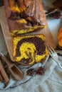 Home made pumpkin chocolate marble cake Royalty Free Stock Photo