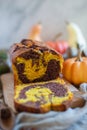 Home made pumpkin chocolate marble cake Royalty Free Stock Photo