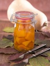 Home-made pumpkin marinated sweet-and-sourly in a glass Royalty Free Stock Photo