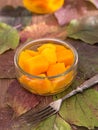 Home-made pumpkin marinated sweet-and-sourly in a glass Royalty Free Stock Photo