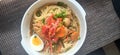 Home made ramyun with egg and vegetable Royalty Free Stock Photo