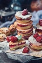 Home-made raspberry muffins close-up foreshortening Royalty Free Stock Photo