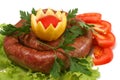 Home made sausage with tomatoes and lemon Royalty Free Stock Photo