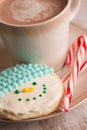 Home made snowman cookie and hot chocolate Royalty Free Stock Photo