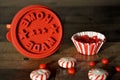 Home made stamp for with peppermint candies and red hots Royalty Free Stock Photo