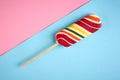 Home made sugar candy, sweet dessert on stick, flat lay Royalty Free Stock Photo