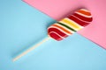 Home made sugar candy, sweet dessert on stick, flat lay Royalty Free Stock Photo