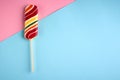 Home made sugar candy, sweet dessert on stick, flat lay Royalty Free Stock Photo