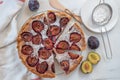 Home made sweet rustic plum cake on a table