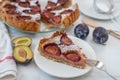 Home made sweet rustic plum cake on a table