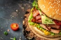 home made tasty burger with grilled beef meat fast food and junk food concept Royalty Free Stock Photo