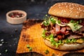 home made tasty burger with grilled beef meat fast food and junk food concept Royalty Free Stock Photo