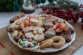 Home made traditional german christmas cookies on a festive table Royalty Free Stock Photo