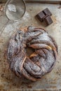 Home made traditional sweet chocolate babka Royalty Free Stock Photo