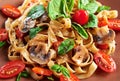 Home made vegan pasta with mushrooms Royalty Free Stock Photo