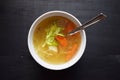 Home-made vegetable soup, in a white soup cup. Vegetarian Food Healthy food