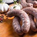 Home-made white sausage out pigs and calf meat Royalty Free Stock Photo