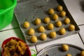 home made yellow cookie dough on alumunium plate Royalty Free Stock Photo