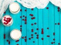 Home made yogurt with frozen red currant berries Royalty Free Stock Photo