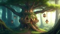 Home of magic fairy forest tree house Ai Generated Royalty Free Stock Photo