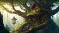 Home of magic fairy forest tree house Ai Generated Royalty Free Stock Photo