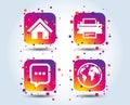 Home main page and globe signs. Printer, chat. Royalty Free Stock Photo