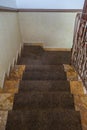 home marble staircase with railing.first person view. Stairs leading down to down floor. Interior design Royalty Free Stock Photo