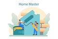 Home master concept. Repairman applying finishing materials